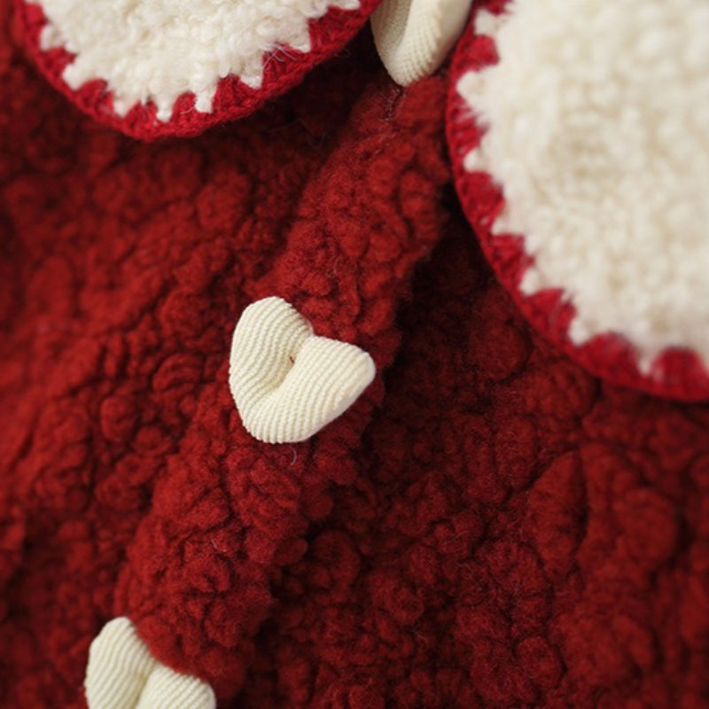 Girl's Winter Heart-Shaped Lapel Collared Coat