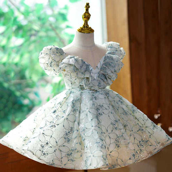 Little Girl Dress Toddler Small Fly Sleeve Wedding Pageant Flower Zip Fluffy Princess Dress