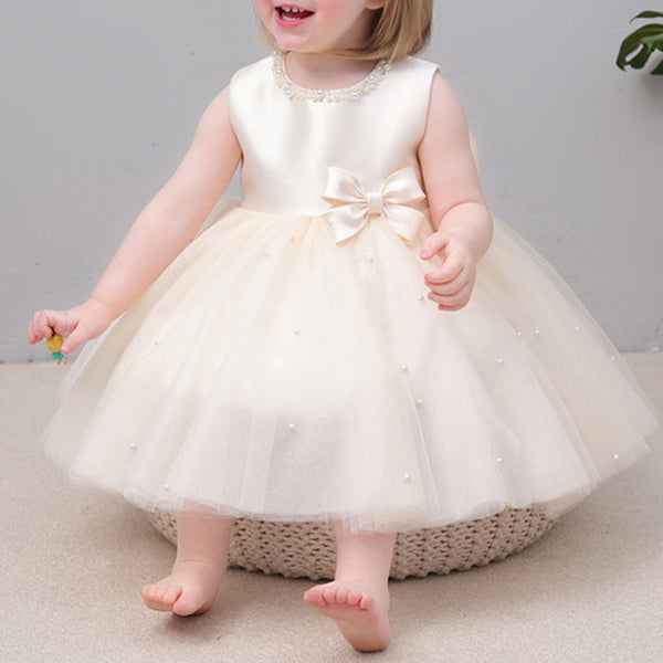 Elegant Baby Girls Champagne First Birthday Party Dress Toddler Formal Tutu Dress