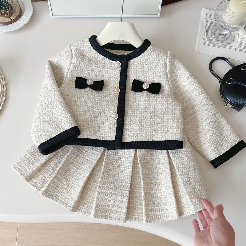 Spring Girls Elegant Cardigan Jacket Skirt Two-piece Set