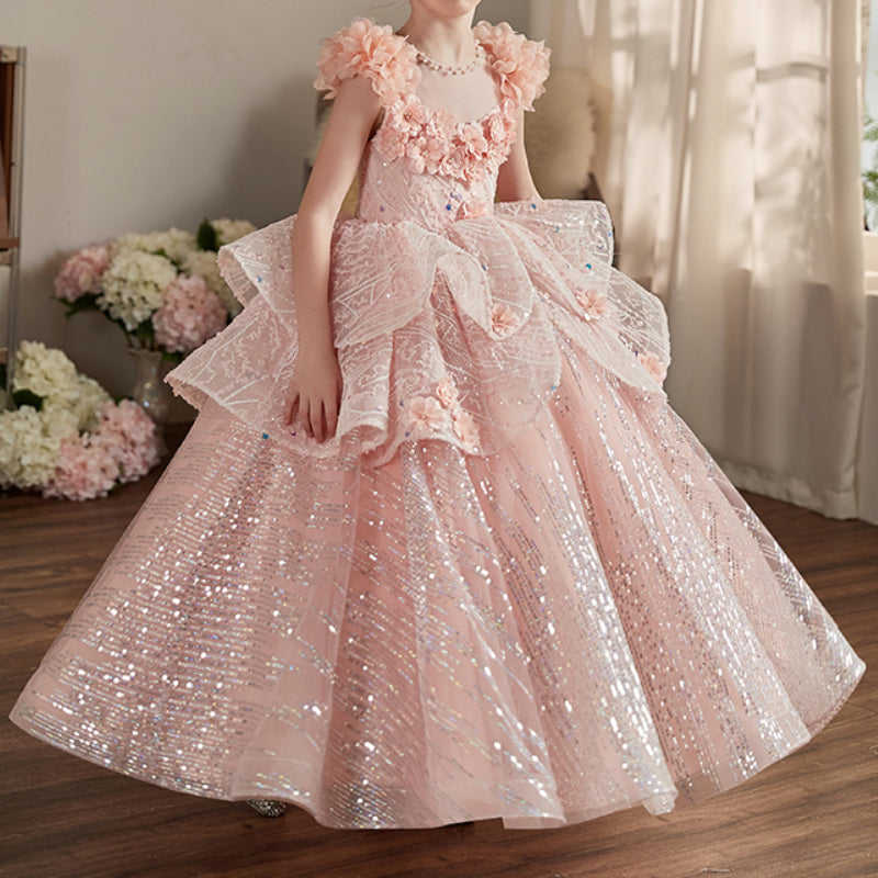 Girls Pink Birthday Princess Dress Children's Ball Dress