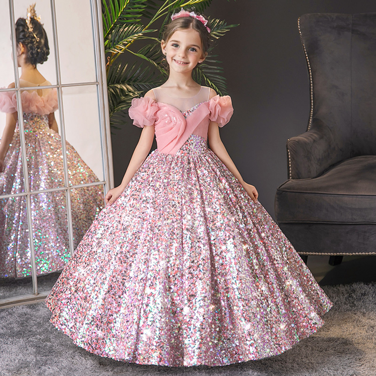 Elegant Cute Baby Girl Pink Sequins Dress Toddler Birthday Pageant Christmas Princess Dress
