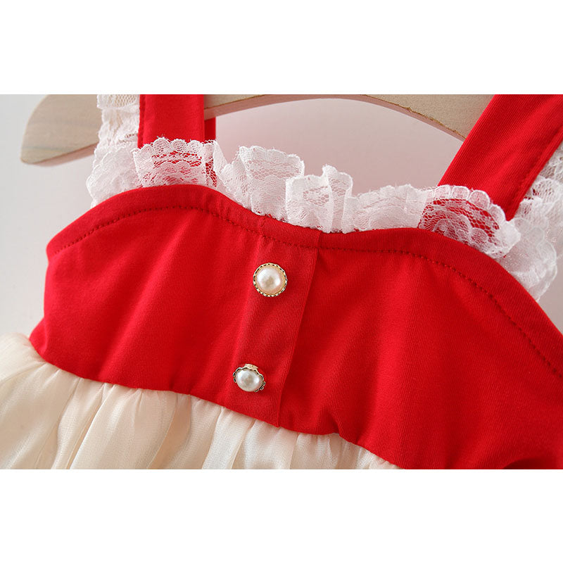 Baby Girl Bow Stitching Color Contrast Cute Dress