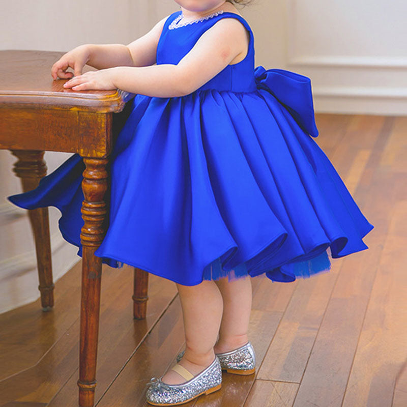 Toddler Prom Dress Girl Blue Sleeveless Party Bow Puffy Princess Dress