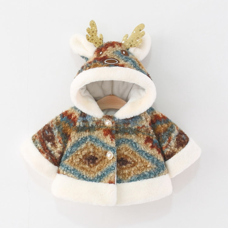 Girls' Winter Retro Deer Antler Cartoon Shawl