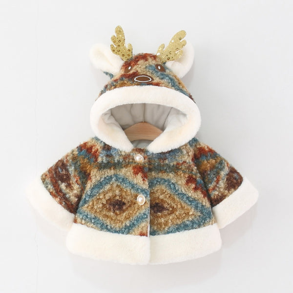 Girls' Winter Retro Deer Antler Cartoon Shawl