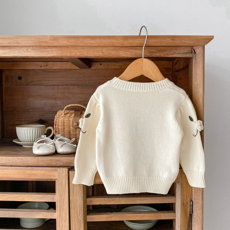 Cute Baby Girl Flower Embroidered Sweater