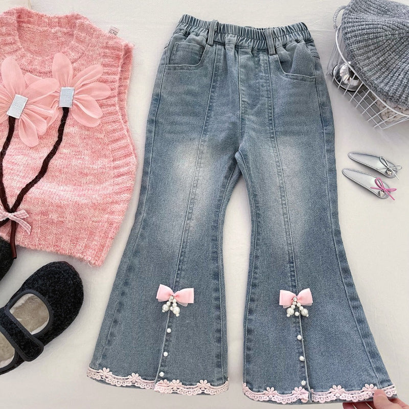 Baby Girl Vest Shirt and Flared Jeans Three-Piece Set