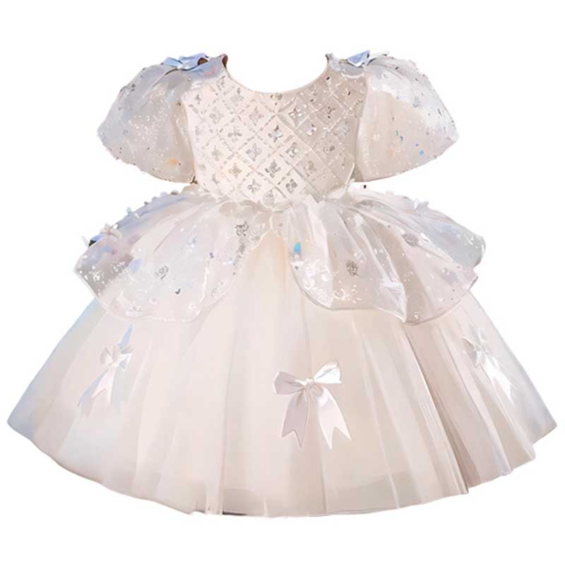 Toddler Prom Dress Girl Birthday Party Wedding Christening Dress Bowknot Mesh Princess Dress