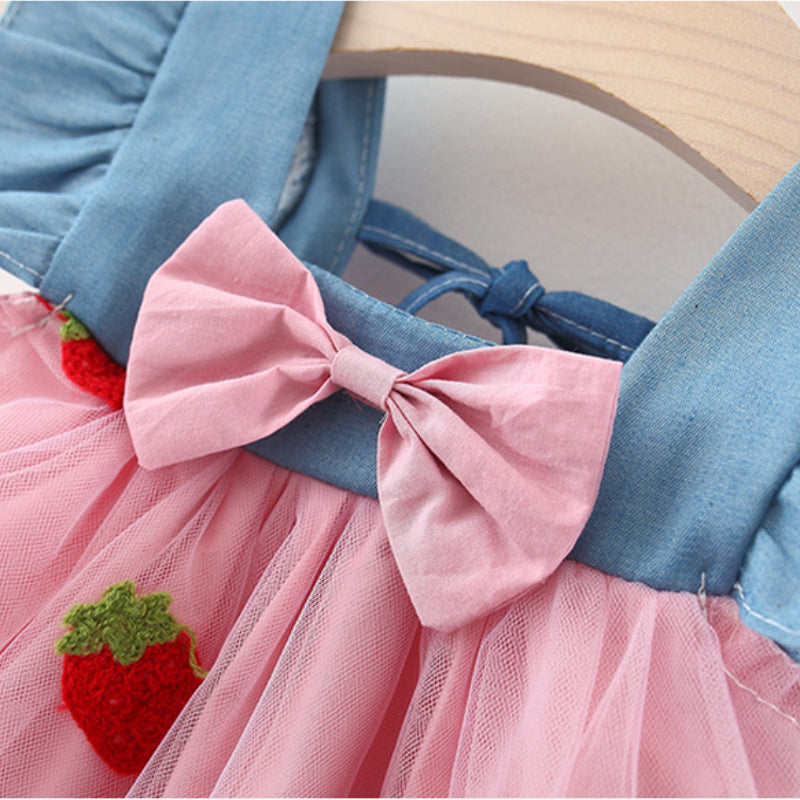 Baby Girl Strawberry Cherry Cute Bowknot Princess Dress