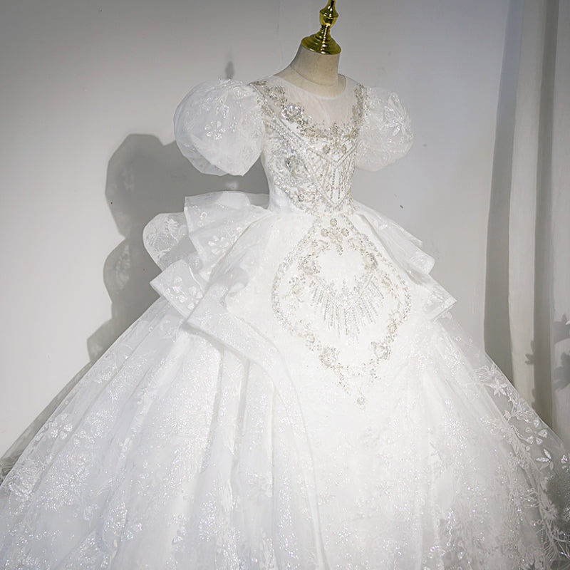 Flower Girl Wedding Dress Shiny Trailing Yarn Princess Dress