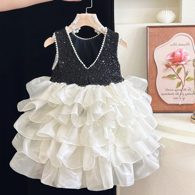 Girls Birthday Dress Girls Black Swan Sequined Vest Dress