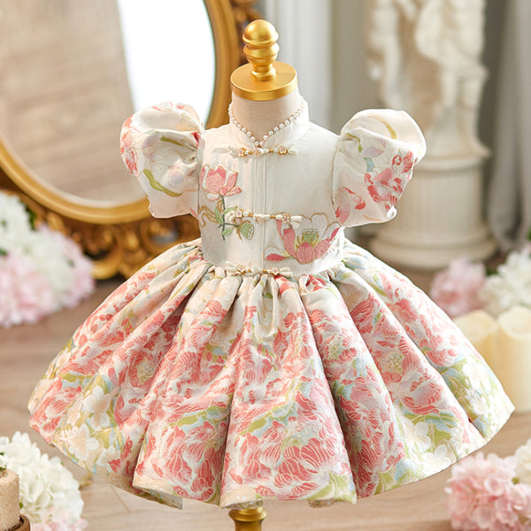 Baby Girl Birthday Pink Dress Girls Puff Sleeve Princess Dress