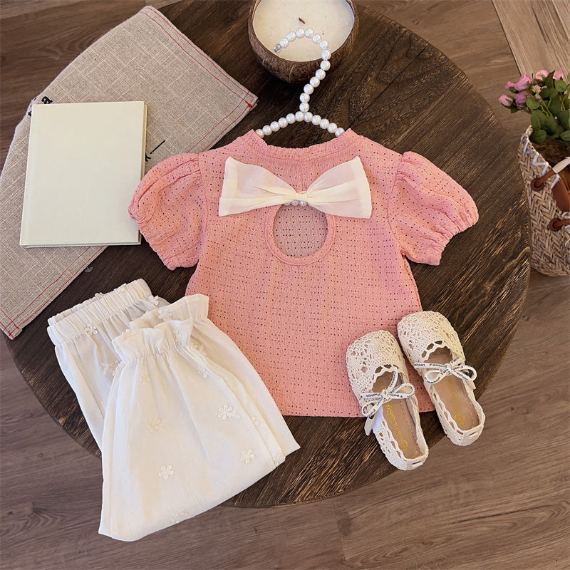 Cute Baby Summer Thin Girls White Pants Pink Top