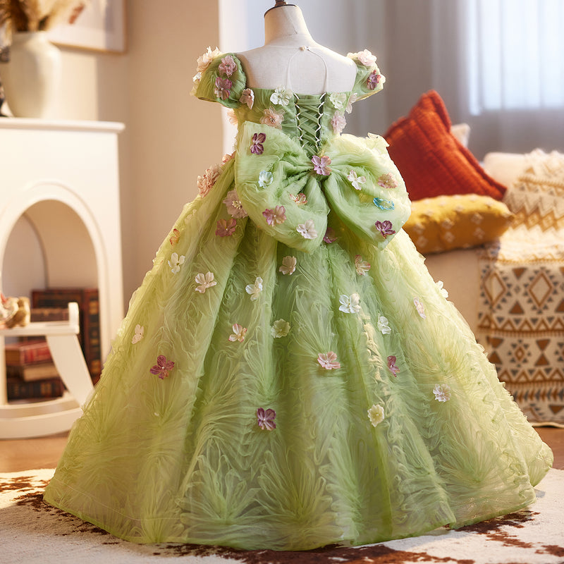 Children's Ball Gown Girls Green Birthday Dress Flower Girl Princess Dress