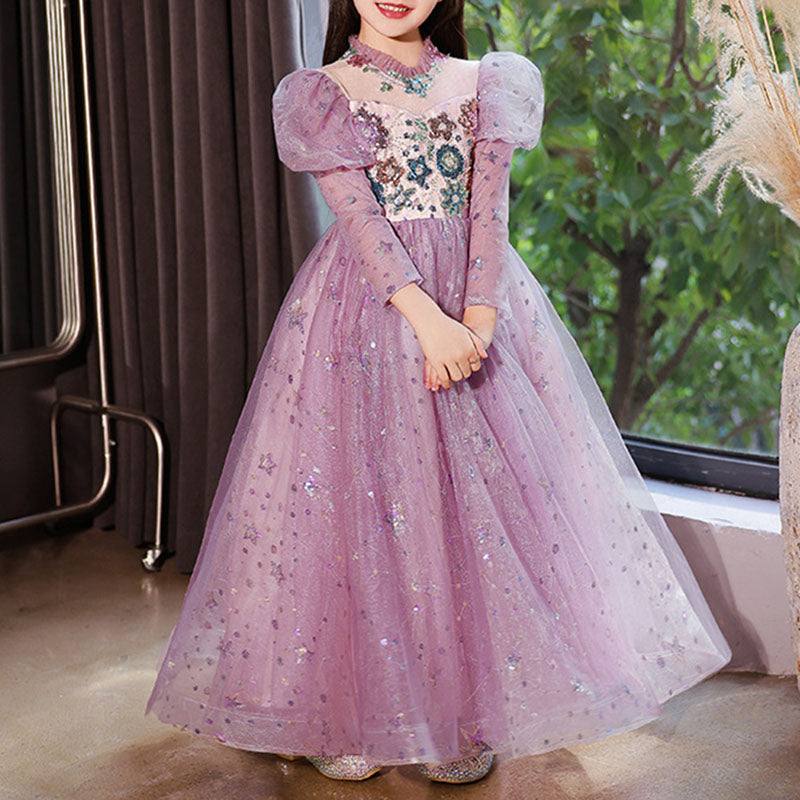 Sweet Baby Girls Purple Puff Long Sleeve Birthday Princess Dress Toddler Performance Dress Sweet Baby Girls Purple Puff Long Sleeve Birthday Princess Dress Toddler Performance Dress