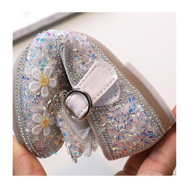 Princess Leather Shoes with Bows and Sparkling Crystals