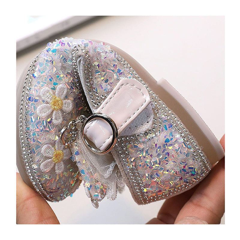Princess Leather Shoes with Bows and Sparkling Crystals
