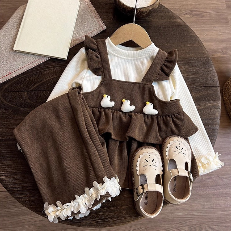 Girls' Autumn Tops Bottoming Shirt and Wide-leg Pants Three-piece Set