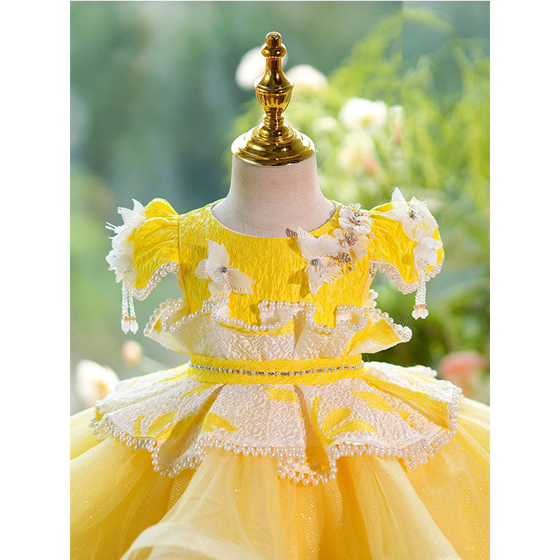 bday dress Girl White Halter Mini Pink Birthday Dress + Matching Bow Femininity Birthday Dress in Orange,