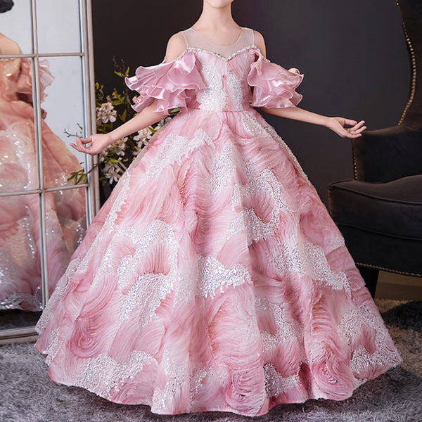 Girls Pink Ball Gown Children Birthday Princess Dress
