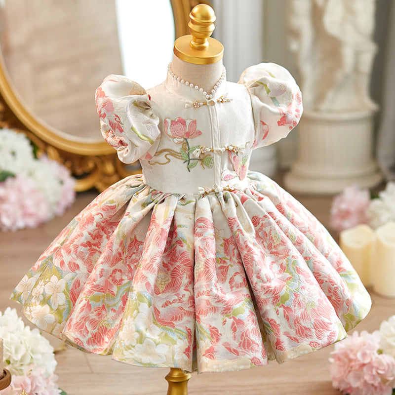 Baby Girl Birthday Pink Dress Girls Puff Sleeve Princess Dress