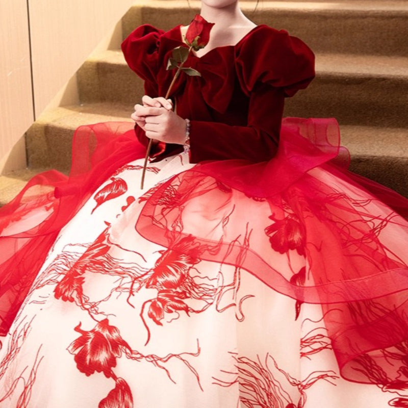Girls' Birthday Dress Girls' Red Christmas Dress Children's Ball Dress