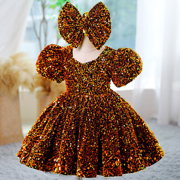 Summer Girls Puffy Birthday Sequin Princess Dress