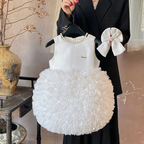 Girls Birthday Princess Dress White Flower Girl Puffy Dress