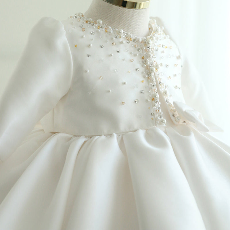 Toddler Birthday Party Wedding Baptism Dresses Bow Bead Princess Dress