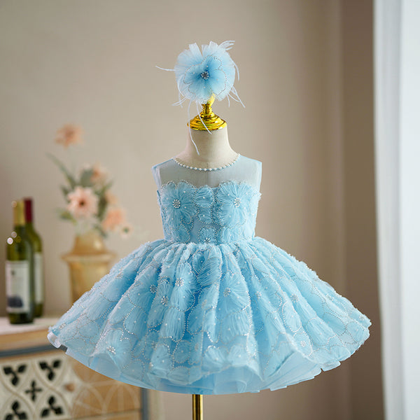 Baby Girl Birthday Party Bead Collar Flower Princess Dress