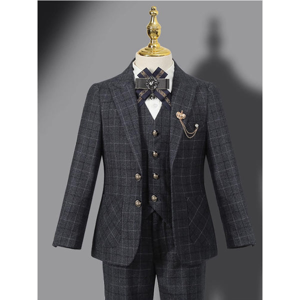 Boys Plaid Birthday Suit Flower Girl Small Suit