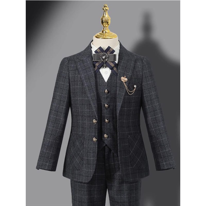 Boys Plaid Birthday Suit Flower Girl Small Suit