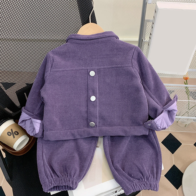 Cute Baby Girl Solid Color Jacket and Leggings Pants Two-piece Set