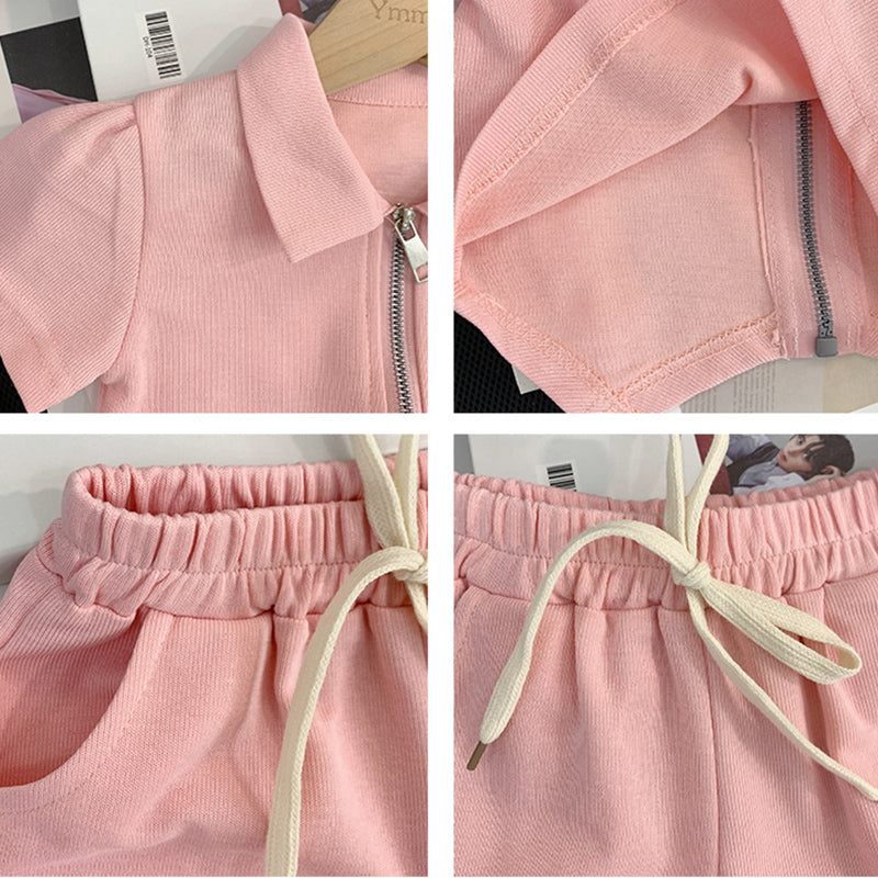 Cute Baby Girl Zipper Top and Shorts Two-piece Set