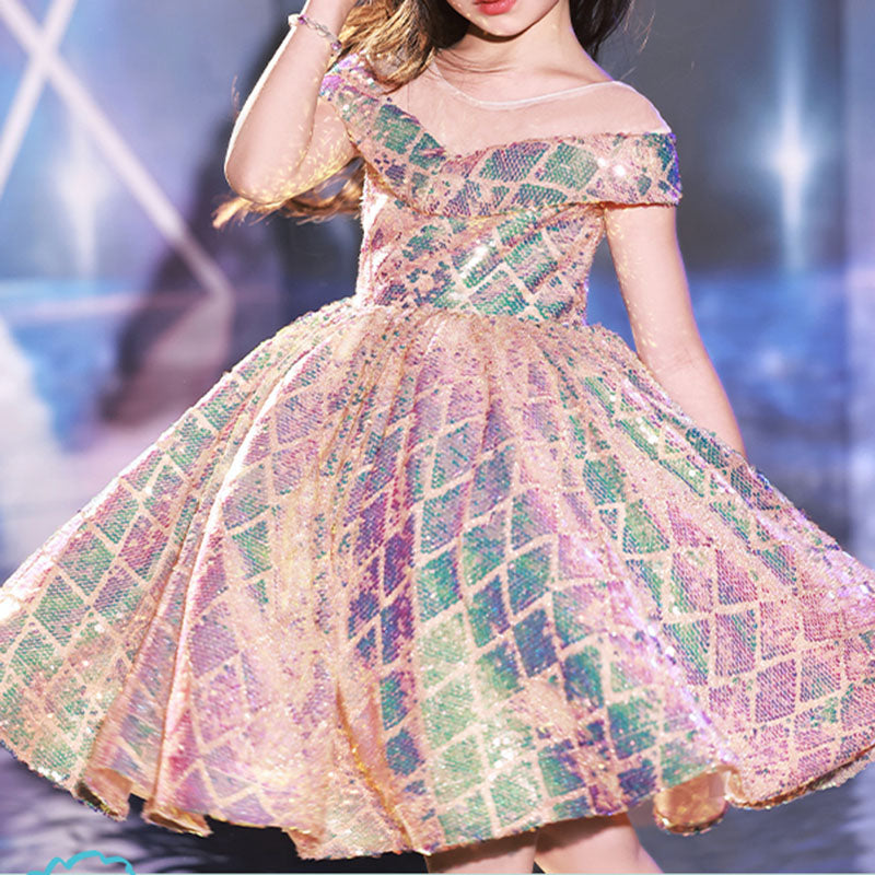 Baby Girl Stage Performance Zipper Shiny Princess Dress