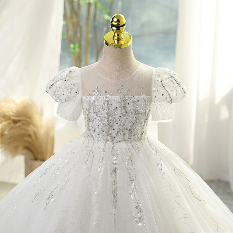 Flower Girl Wedding Dress Sequin Bow Puffy Princess Dress