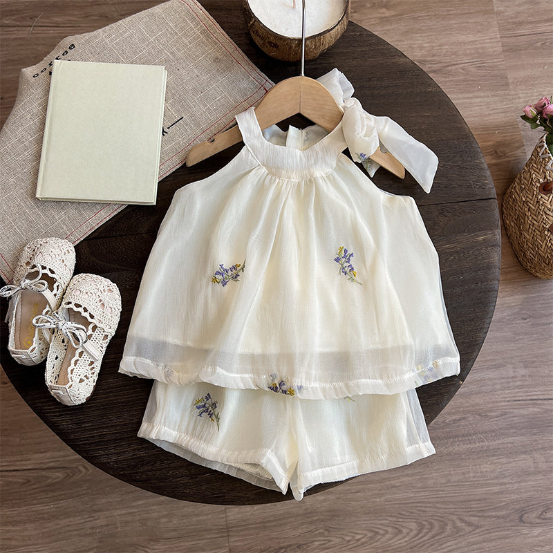 Girls Summer Suit Children's Suspender Shorts Two-piece Suit