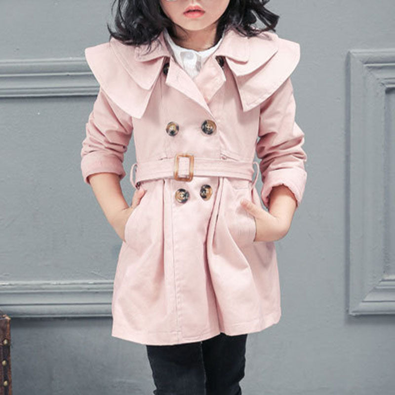 Children's Cute Spring and Autumn Lapel Long Sleeve Trench Coat