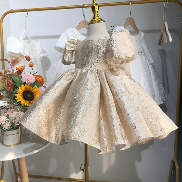 Elegant Baby Girl Satin Puff Sleeve Bow Birthday Princess Dress Show Dress