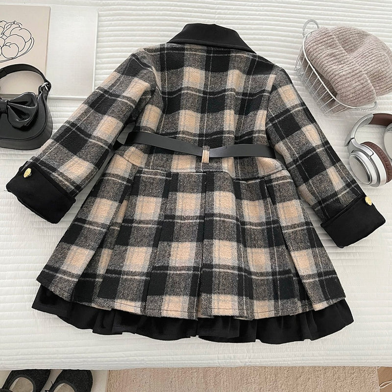 Girls Winter Cute Color-blocked Plaid Coat