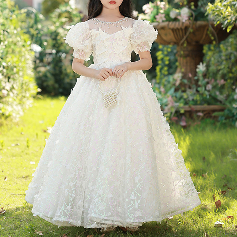 Elegant Baby White Mesh Lace Princess Dress Toddler Baptism Dresses