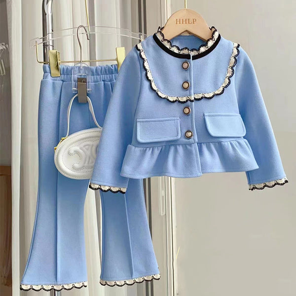 Baby Girl Lace Mini Jacket Bell Bottoms Two Piece Set