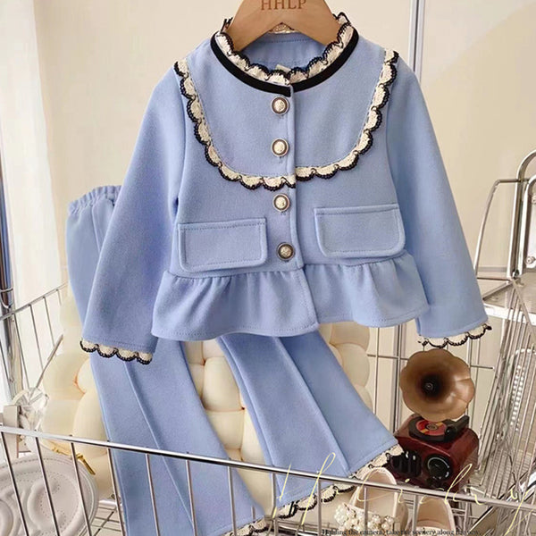 Baby Girl Lace Mini Jacket Bell Bottoms Two Piece Set