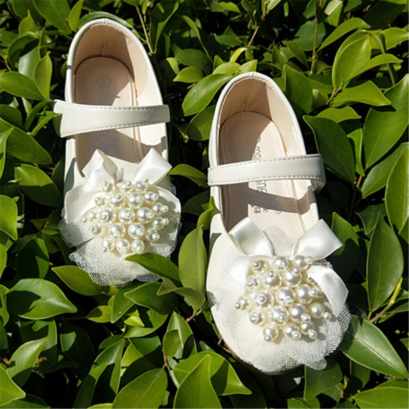 Girls' Pearl Flower Leather Princess Shoes