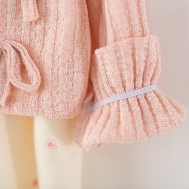 Girls' Doll Collar Floral Bow Fake Two-piece Dress
