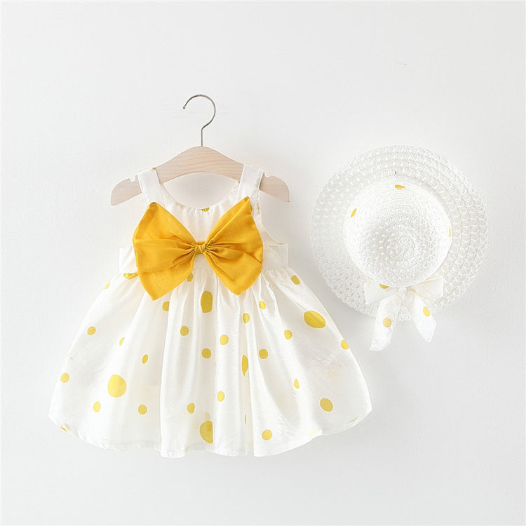 Baby Girl Sleeveless Bow Flower Sundress with Hat Set