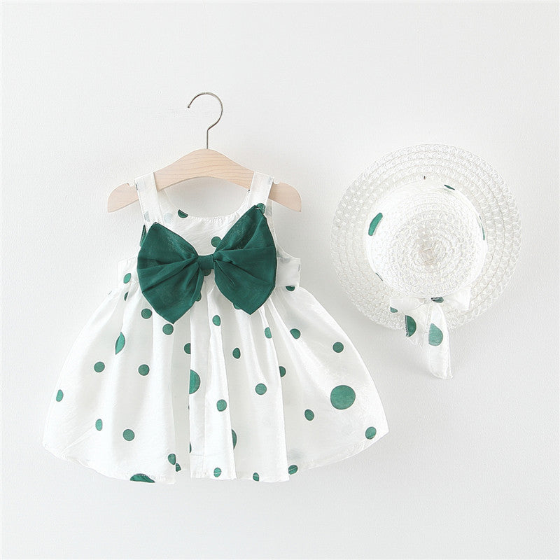 Baby Girl Sleeveless Bow Flower Sundress with Hat Set