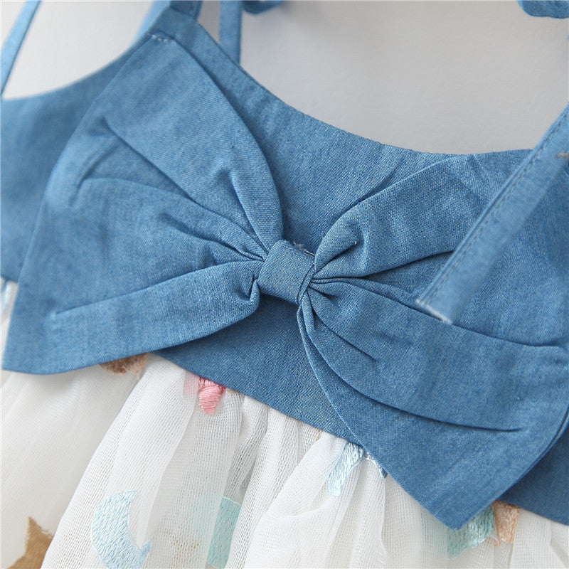 Cute Baby Girl Denim Big Bow Suspender Dress