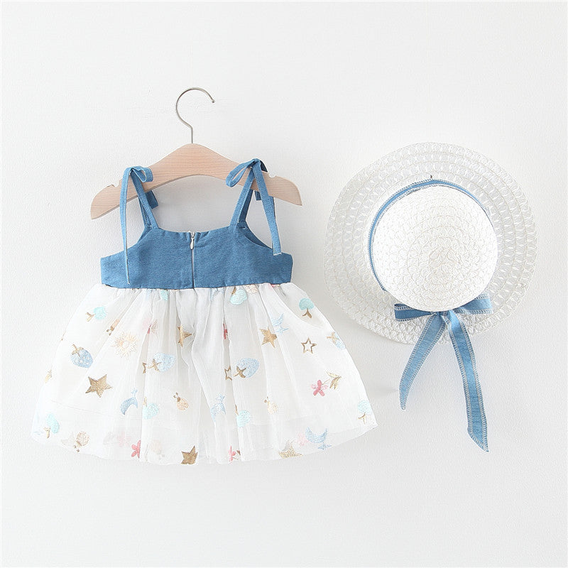 Cute Baby Girl Denim Big Bow Suspender Dress